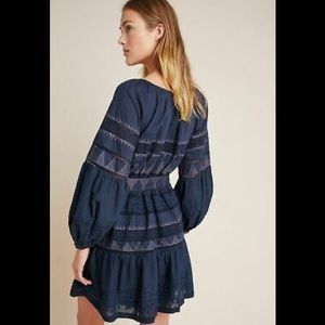 NWT Anthropologie Skye Embroidered Mini Dress Navy V-Neck Dress size medium